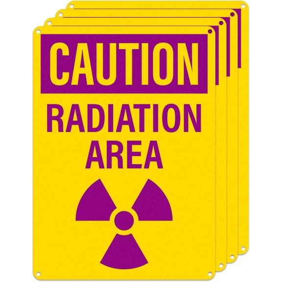4 Pack Caution Radiation Area Signs 8x12 Inch Rust-Free Aluminum OSHA Sign with Symbol UV Protected Industrial Radioactive Warning Signs for Business Construction Site Warehouse