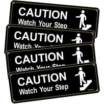 4 Pack Caution Watch Your Step Sign for Floor, Acrylic with Symbols 3M Self-Adhesive for Home and Business Restaurants Offices 9"x3" Black Gold Easy to Mount Outdoor or Indoor Use Black