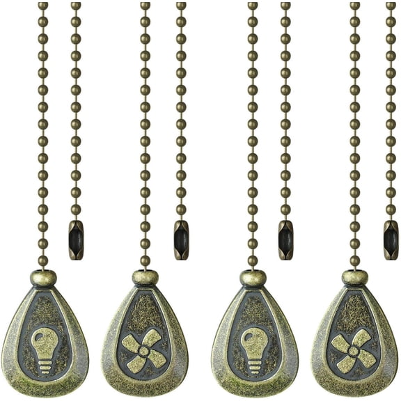 4 Pack Ceiling Fan Pull Chain, Bulb and Fan Pull Chain Extension, 12 Inches Decorative Chain Pulls Ornaments for Ceiling Light Lamp, Beads Ball Pull Chain Extender with Connector, Bronze