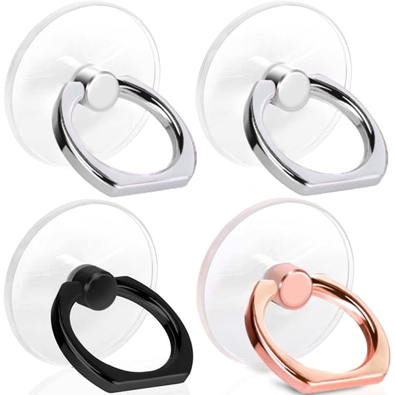 4 Pack Cell Phone Ring Holder, Transparent Ring Holder 360Rotation Finger Ring Stand, Clear Cell Phone Kickstand Compatible with Most of Phones, Tablet and Case, (2Silver+1Black+1Rose Gold)