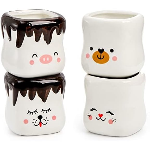 4 Pack Ceramic Hot Chocolate Mugs, Mother's Day Gift, 7 Oz Marshmallow Mugs Set Cute Coffee Mug Set, Funny Coffee Mug for Couple, Mother's Day, Anniversary, Wedding Gift, 4 Animal Styles