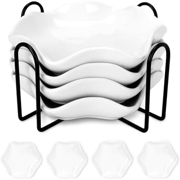 4 Pack Ceramic Spoon Rests for Stove Top – Large, Heat-Resistant Utensil Holders with Metal Stand, Modern Farmhouse Kitchen Counter Décor (Milky White)