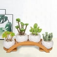 thumbnail image 1 of 4 Pack Ceramic White Succulent Plant Pot with Bamboo Arched Tray, Mini Cactus Planter Flower Pot for Garden Kitchen Home Office Desk Decorations (No Plants Included), 1 of 7
