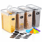 4 Pack Cereal Containers Storage Set (4L,135.2oz), Airtight Food Storage Containers for Kitchen & Pantry Organization Cereal Dispensers with 8 Labels, Measuring Cup & Marker