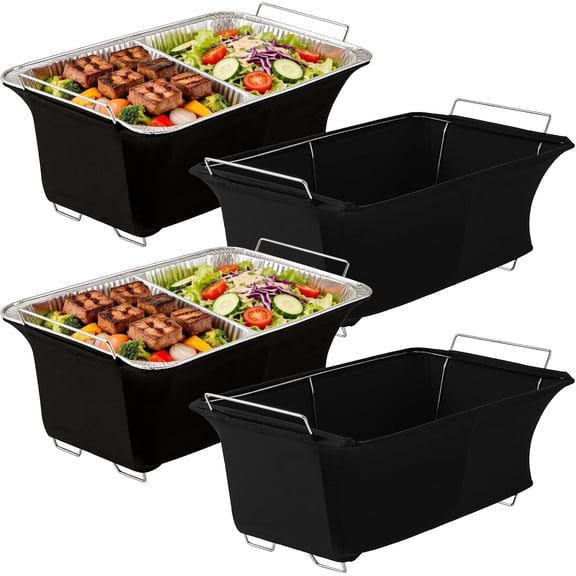 4 Pack Chafer Wind Guard, Chafer Stand Cover Windproof, Heat Retaining Chafing Dish Covers for Buffet, Machine Washable Fabric for Indoor & Outdoor Events, Wedding, Party, Camping (4, Black)