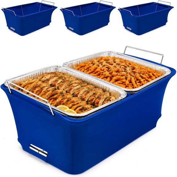 4-Pack Chafer Wind Guard- Decorative Fabric Chafer Wind Guard for Catering Buffet Wire Racks - Professional Food Warmer Stand Shield for Weddings & Outdoor Events (Blue)