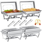 BAOKALER 9QT Chafing Dish Buffet Set with 4 Food Tongs , Foldable Full Size Buffet Server Food Warmer, Stainless Steel Catering Supplies for Party, Banquet, Caterying, Rectangular, Silver, 4 Pack