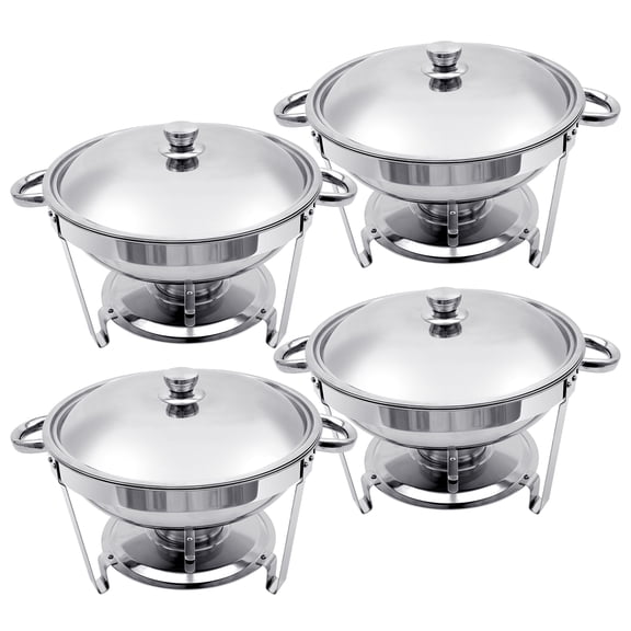 4 Pack Chafing Dishes for Buffet, 5QT Round Stainless Steel Chafing Dish Set with Round Hands and Steel Covers for Home Parties, Catering Events Complete Buffet Warmer Set