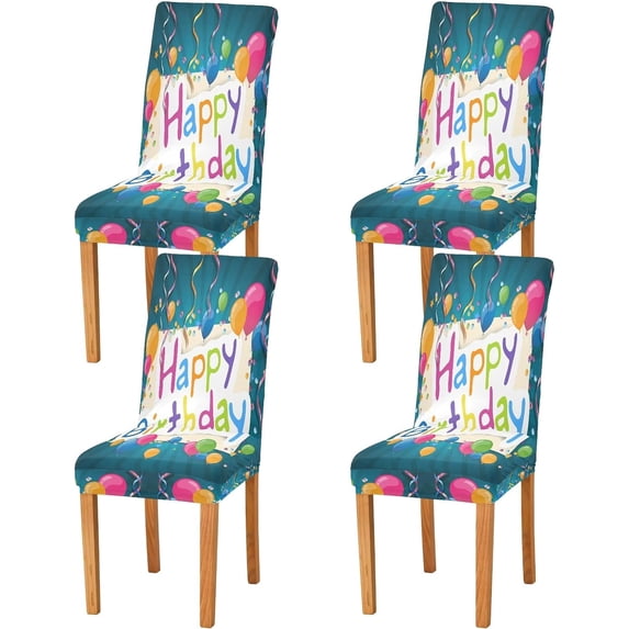 4 Pack Chair Covers for Dining Room,Stretchable Dining Chair Slipcover Washable Removable for Kitchen,Hotel,Restaurant,Ceremony Protector - Happy Birthday Balloons