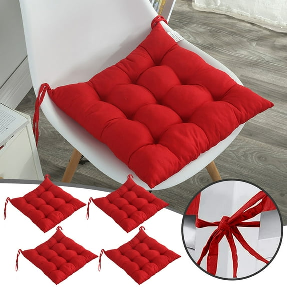 4 Pack Chair Cushions for Dining Chairs 16x16 inch Seat Cushions for Kitchen Chairs Soft and Comfortable Square Chair Pads with Ties, Red