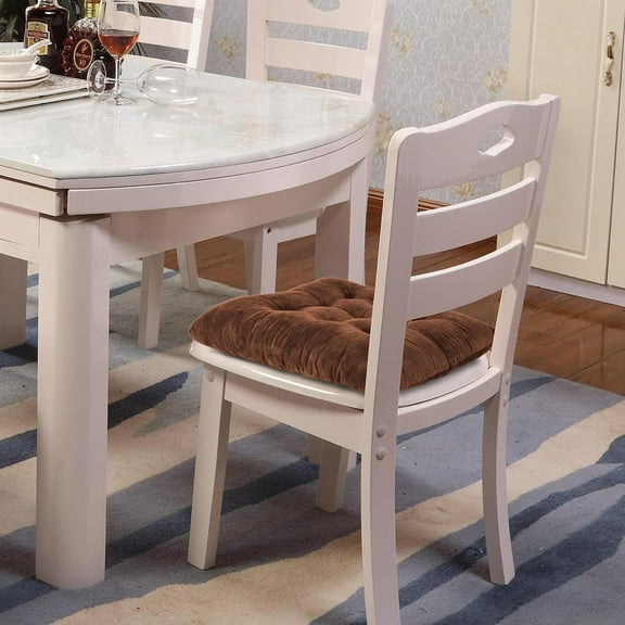 4 Pack Chair Cushions for Dining Office Kitchen Chairs 19" x 19" Chair Pads and Cushion Comfort Seat Cushion with Ties (Coffee Velvet)