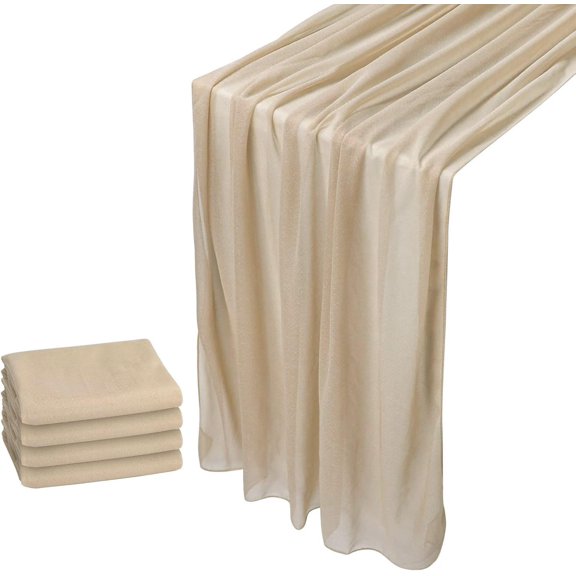 4 Pack Champagne Chiffon Table Runner 30x120 Inches Romantic Sheer Wedding Table Runner Glitter Brown Tulle Fabric Party Table Decorations for Wedding, Birthday Party, Bridal & Shower