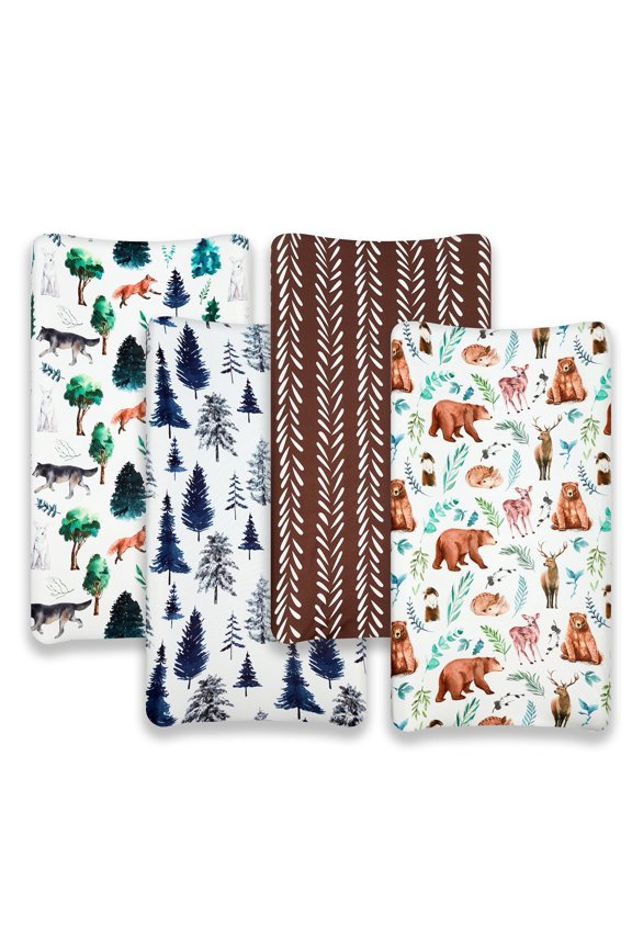 4 Pack Changing Pad Covers Woodland Forest Animals Neutral Fitted Baby Changing Pad Cover Set