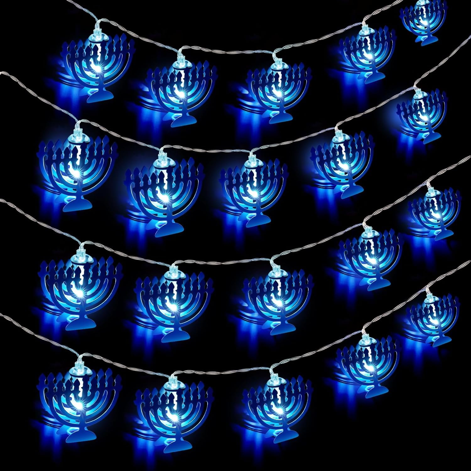 4-Pack Chanukah Menorah String Lights - 10 ft 20 LEDs - Battery 