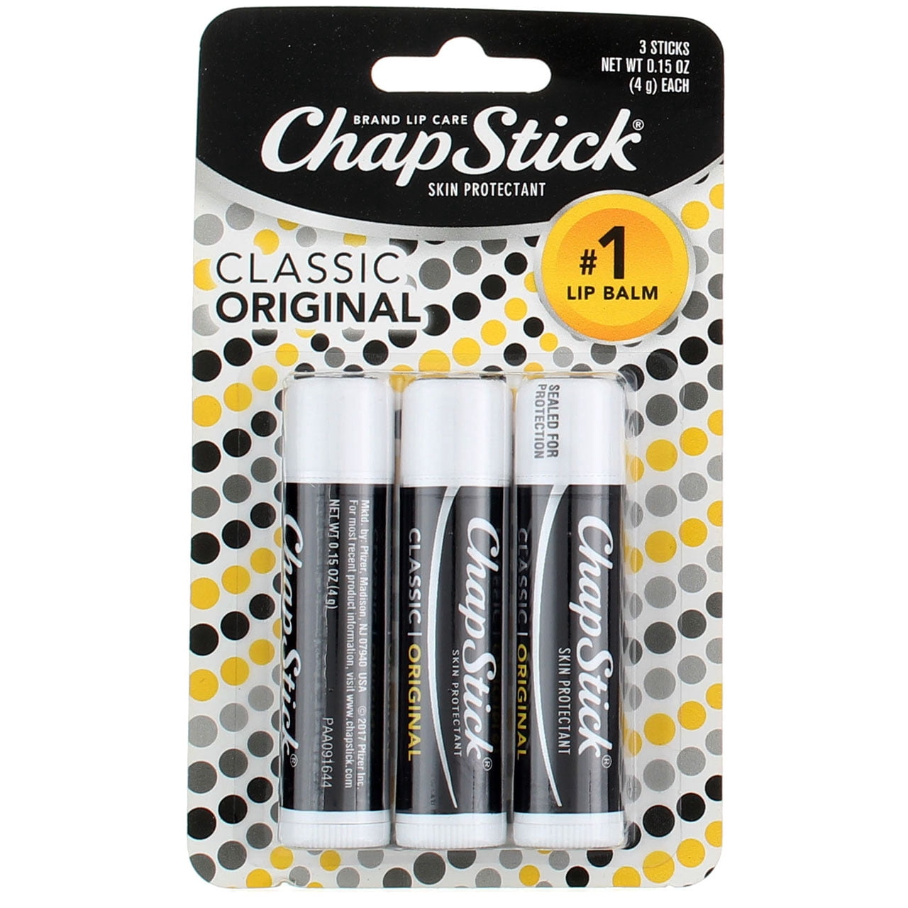 Chapstick Classic Lip Balm, Classic Original, 3 Ct, 0.15 oz (4 pack)