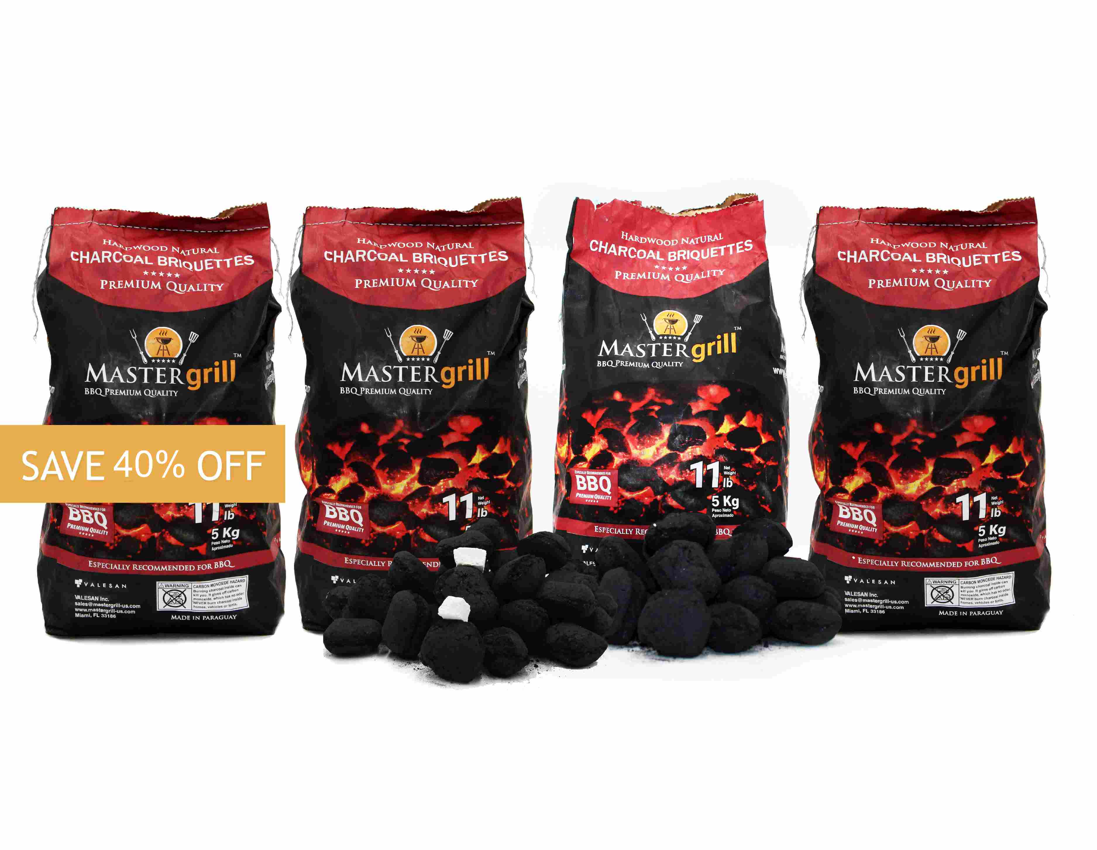 4 Pack Charcoal Premium Briquettes 44 lbs. whole, vegetal origin 11lbs