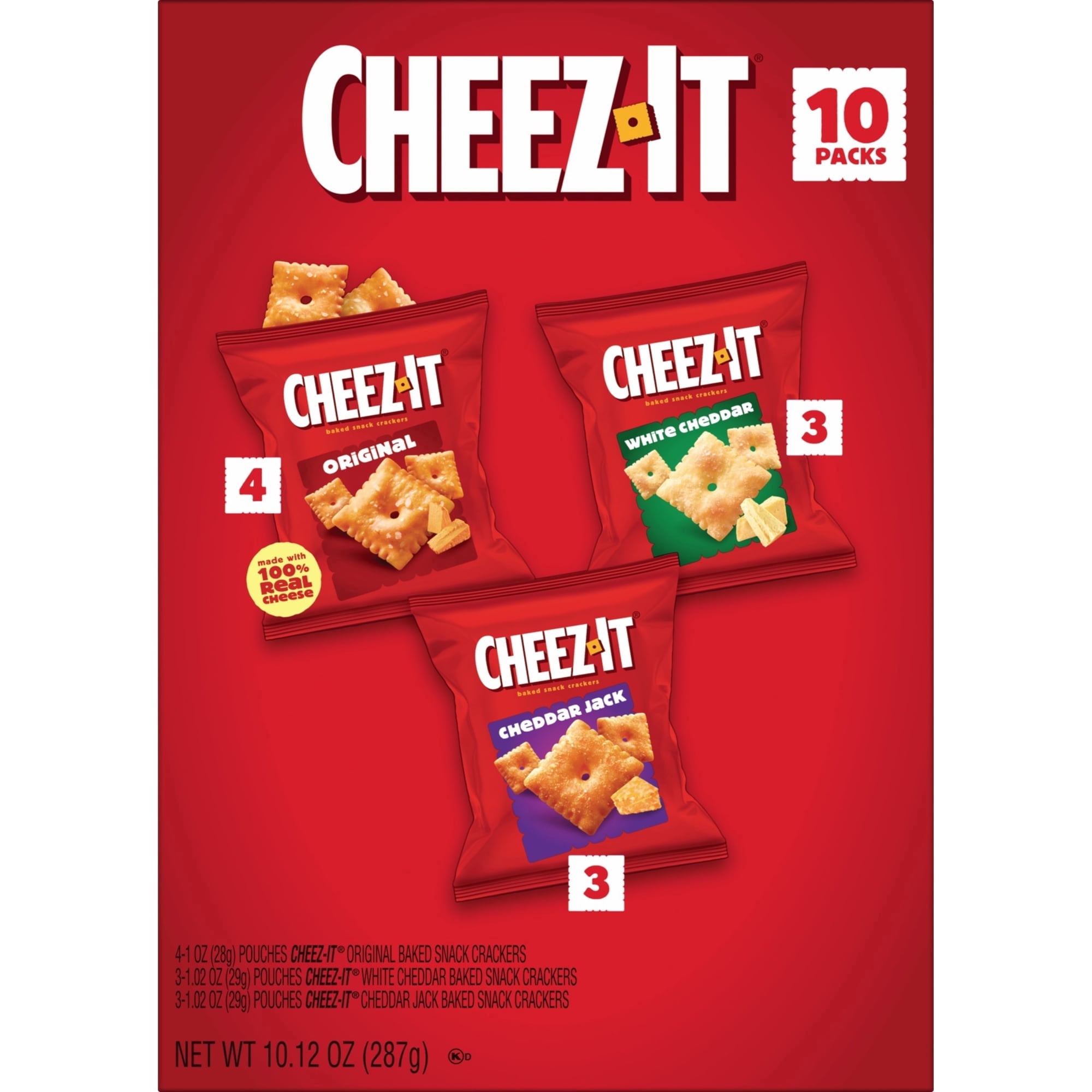( 4 Pack ) Cheez-It Variety Pack Baked Snack Crackers, Lunch Snacks, 10 Count