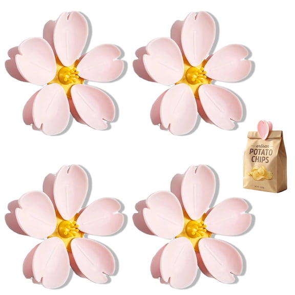 4 Pack Cherry Chip Clips Magnetic, Strong Cute Fridge Magnets Clips, Sealing Pink Chip Clips for Snack Bag Storage