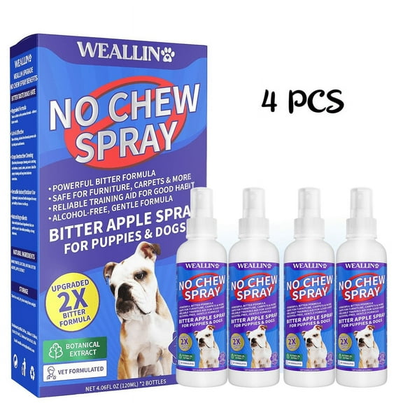 4 Pack No Chew Spray for Dogs, Bitter Apple Spray for Dogs Natural Training Aid for Dogs & Puppies, Stop from Chewing and Biting on Furniture, Shoes, Plants, Indoor & Outdoor Use, No Alcohol & Stain