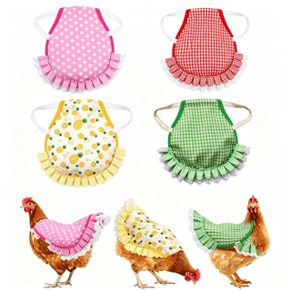 4-Pack Chicken Saddle Apron with Elastic Leg Straps, Poultry Back Protector for Hens Green Plaid Red Pink Yellow