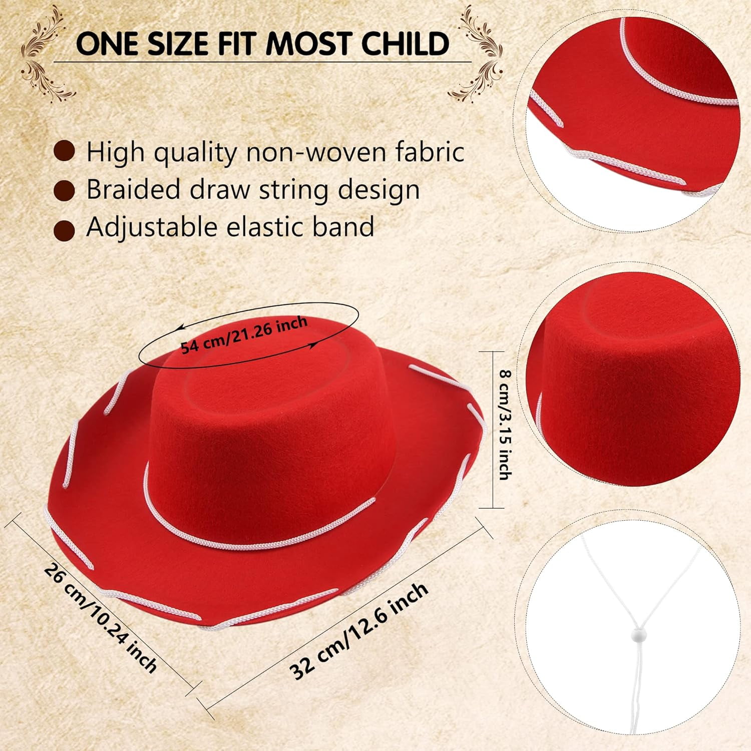 4 Pack Children Cowboy Hat Felt Cowgirl Hat Western Cowboy Hat For Kids ...