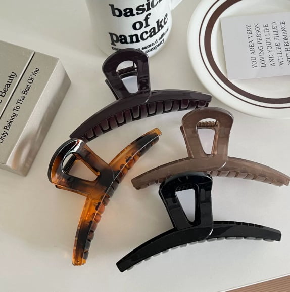 4-Pack Chocolate Acetate Shark Hair Clips - Strong Grip, Elegant Design for Everyday Use