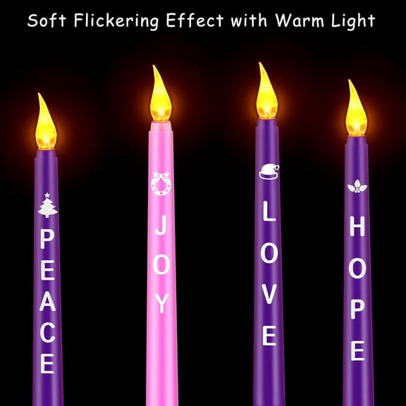 4 Pack Christmas Advent Candles with Words Flameless Advent Candle LED Taper Candles Flickering Window Celebration Candles for Christmas Wreath Advent Holiday Decor, Pink, Purple