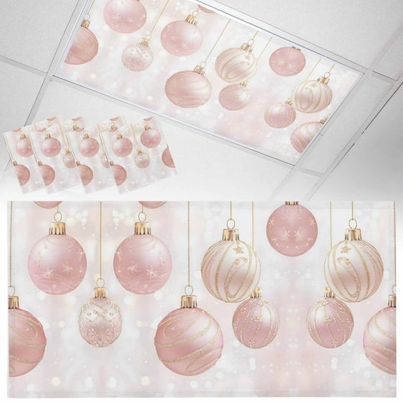4 Pack Christmas Balls Fluorescent Light Covers for Ceiling Lights Pink Stripe Snowflake Texture Magnetic Ceiling Light Covers Overhead Light Filters for Office Classroom Home