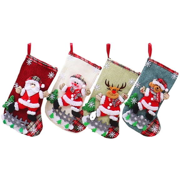 4 Pack Christmas Candy Gift Stocking, Large Xmas Decorative Stocking Set Santa, Snowman Reindeer Bear for Fireplace Decoration Gift Bag Ornaments