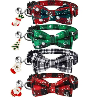 ICICECREAM Christmas Cat Collar Breakaway with Bell 2 Pack Kitten Collar  Red Blue Floral Pattern Xmas Kitten Collar with Removable Snowman &  Mushroom