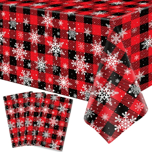 4 Pack Christmas Checkered Tablecloth Snowflake Tablecloth Buffalo Plaid Table Cover 51 X 86'' Disposable Rectangle Red and Black Buffalo Plaid Tablecloth for Xmas Party Decor Winter Holiday