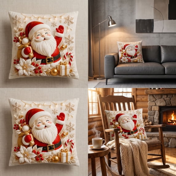 4 Pack Christmas Decorative Throw Pillow Covers – Embossed Visual Holiday Cushion Slipcovers with Hidden Zipper for Sofa Couch, Polyester Xmas Decor