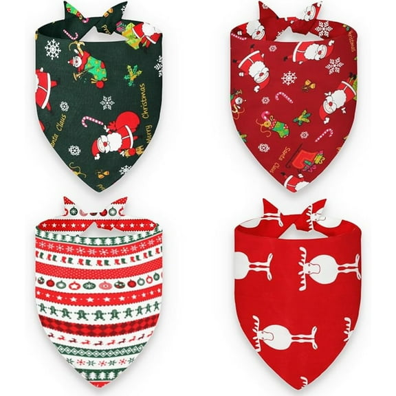 4 Pack Christmas Dog Bandana, Dog Christmas Scarf, Triangle Santa Claus Scarf Adjustable Bib for Medium Large Dogs Outfit (L)
