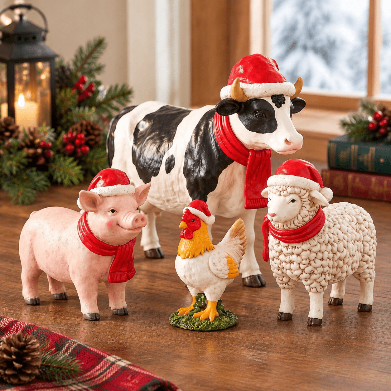 Tabletop Farming 4 Pack Christmas Farm Animal Figurines, Rustic Holiday Tabletop Decor ...