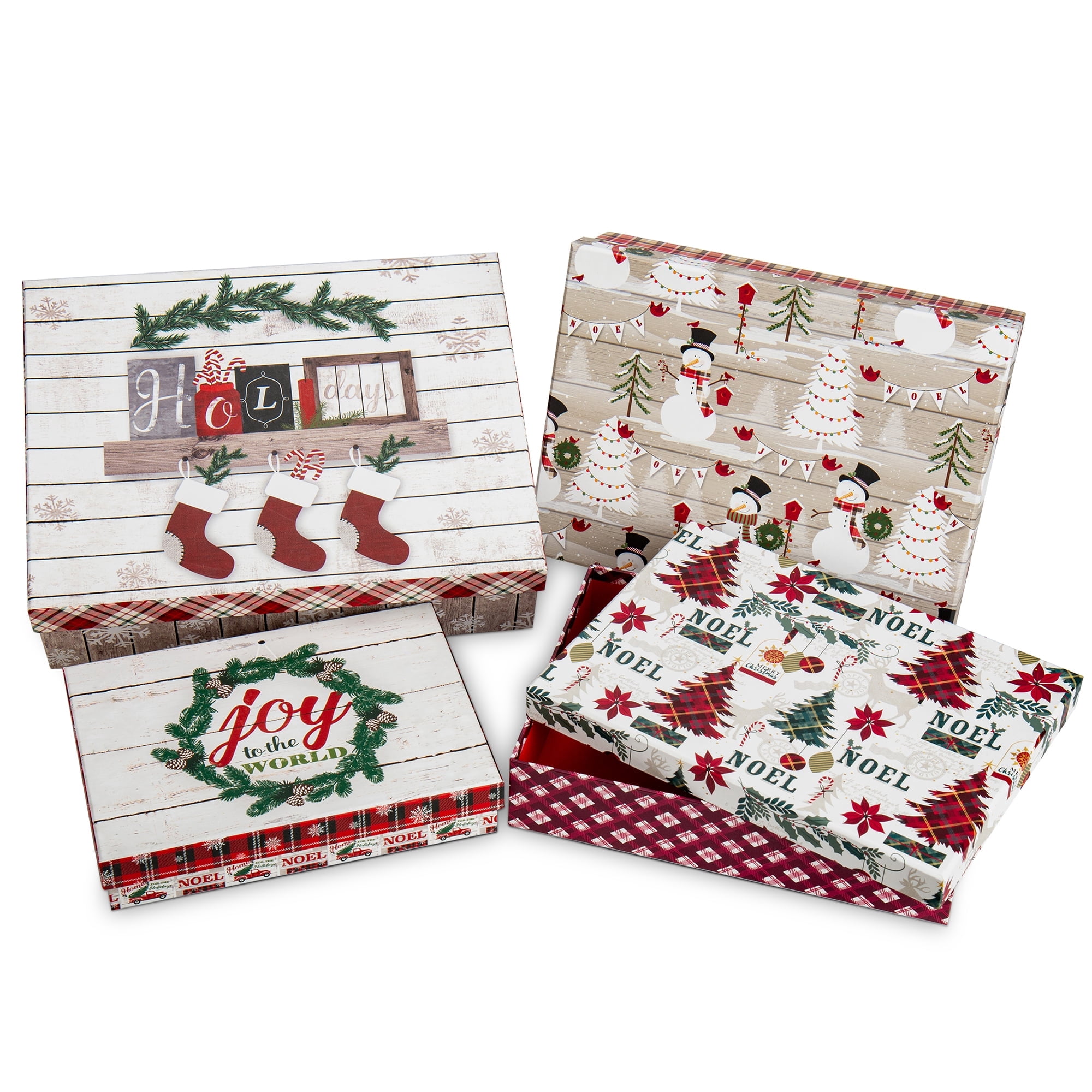 4 Pack Christmas Gift Boxes with Lids Nesting Square Box Set White Red ...