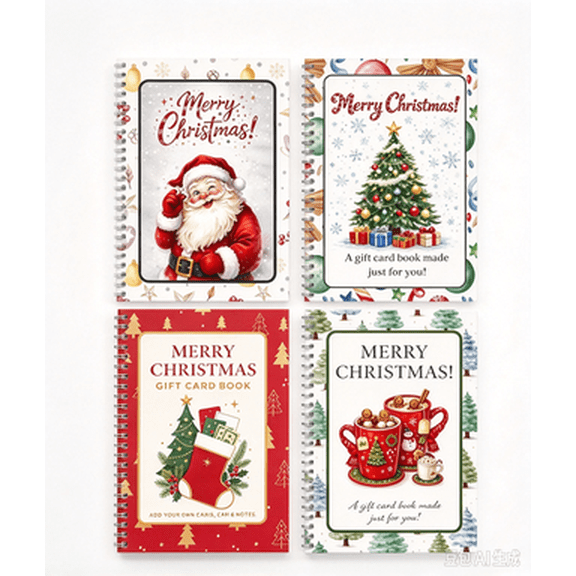 4 Pack Christmas Gift Card Book, 10 Page Gift Card Booklet For Adults Teens, 8.3x6 In Merry Christmas Gift Card Book, Holiday Gift Card Holder For Family Friends GiftZ