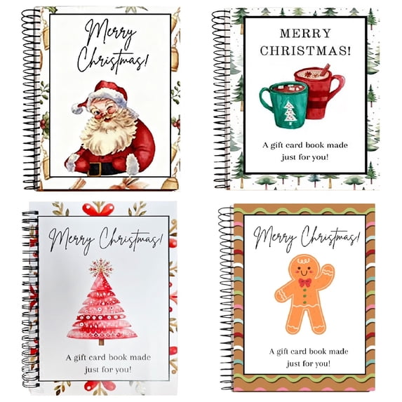 4 Pack Christmas Gift Card Book, Gift Card Holder Booklet for Adults Teens, Holiday Gift Card Organizer for Gift Giving