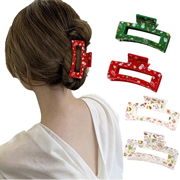 4 Pack Christmas Hair Claw Clips,Large Jaw Hair Clips, Non-Slip Holiday Hair Barrettes for Women with Thick Hair, Festive Hair Accessories for Parties, Christmas Gifts, and Everyday Hairstyles