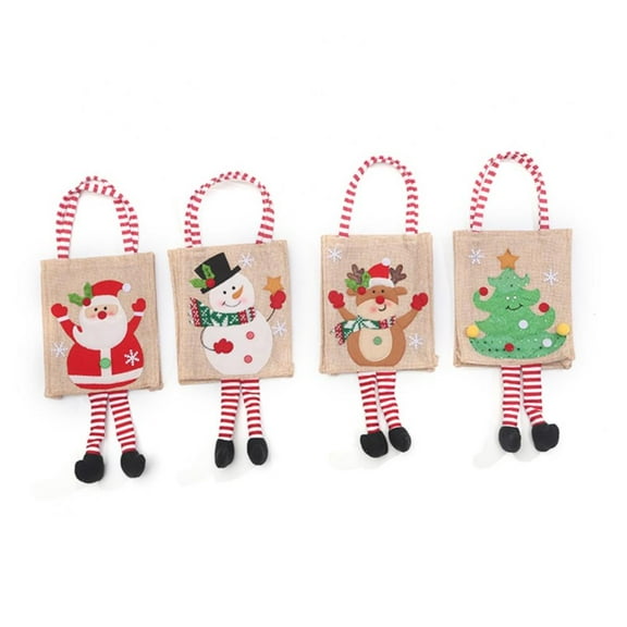 4 Pack Christmas Non-Woven Bags Tote Bags with Handles and Legs Reusable Gift Bag Santa Xmas Tree Party Treat Bags Waterproof Reusable Goodie Bags for Holiday Favors