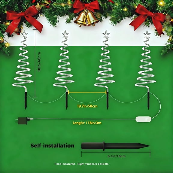 4 Pack Christmas Pathway Lights Outdoor, Spiral Christmas Tree Path Lights, Waterproof Yard Decorations, Spiral Lighted Christmas Tree Lights for Pathway, , Backyard, Garden, Party Holiday Decor