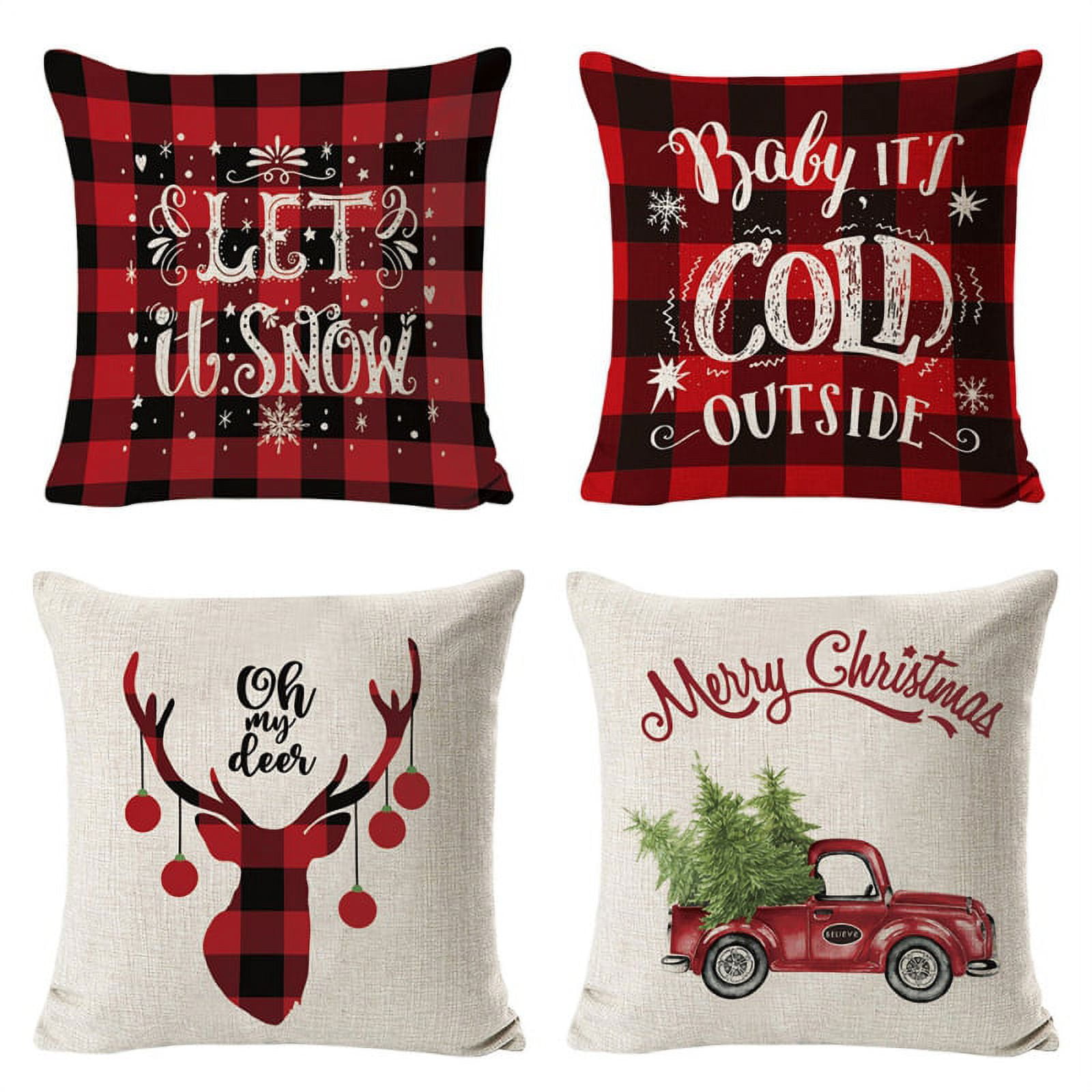 Festive Red and Black Buffalo Plaid Christmas Pillow Covers Set of 4