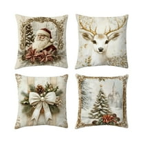 4-Pack Christmas Pillow Covers, Festive Holiday Cushion Covers for Sofa Couch Living Room Decor with Hidden Zipper(A)
