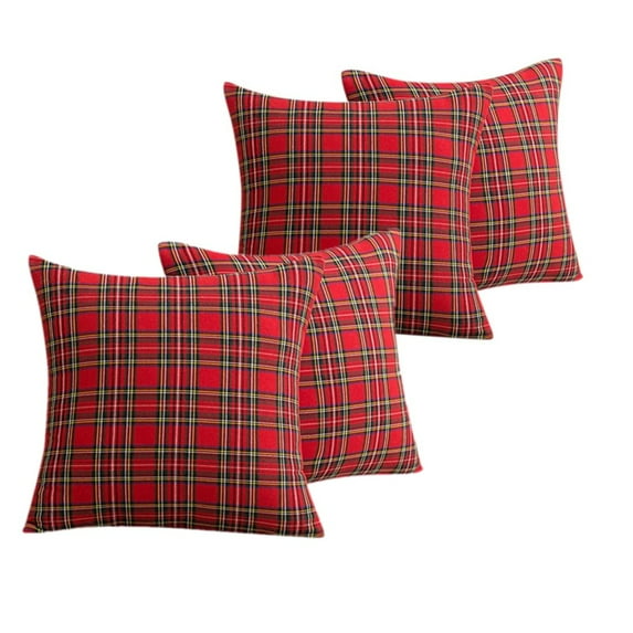 4 Pack Christmas Plaid Decorative Throw Pillow Covers Scottish Tartan Cushion Case for Farmhouse Home Holiday Decor Red and Green, 20 x 20 Inches - D