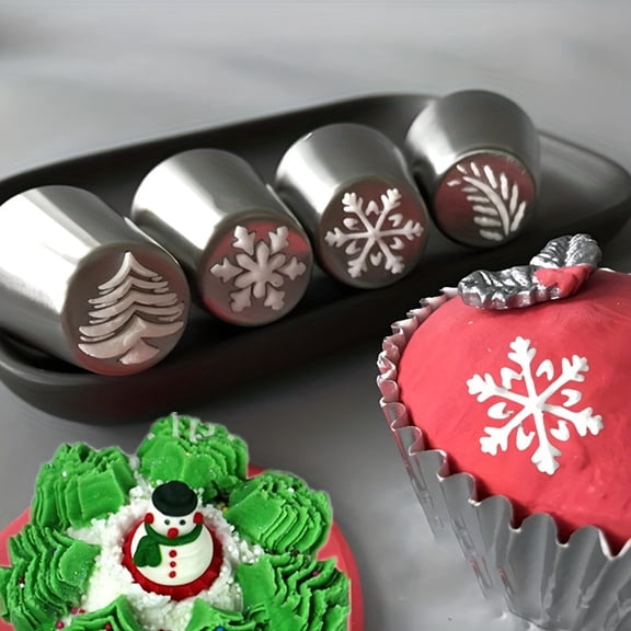 4-Pack Christmas Snowflake Christmas Tree Leaves Cake Cream Piping Nozzles