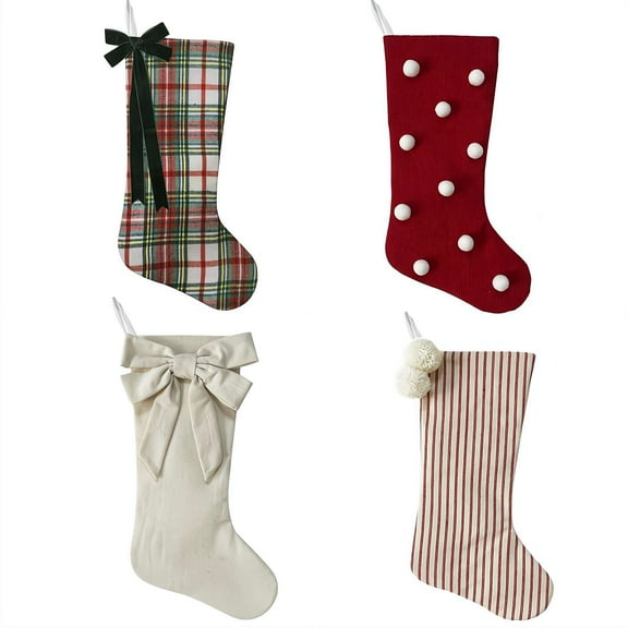 4 Pack Christmas Stocking, Classic Hanging Stockings, Plush Cuffs Candy Stockings for Family Christmas Holiday Decorations