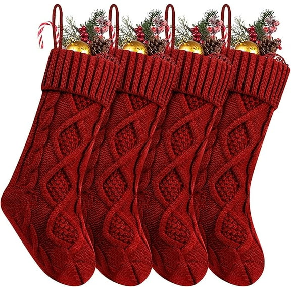 4 Pack Christmas Stockings, 14 Inches Cable Knitted Stocking Gifts & Decoration for Family Holiday Xmas Party Decor