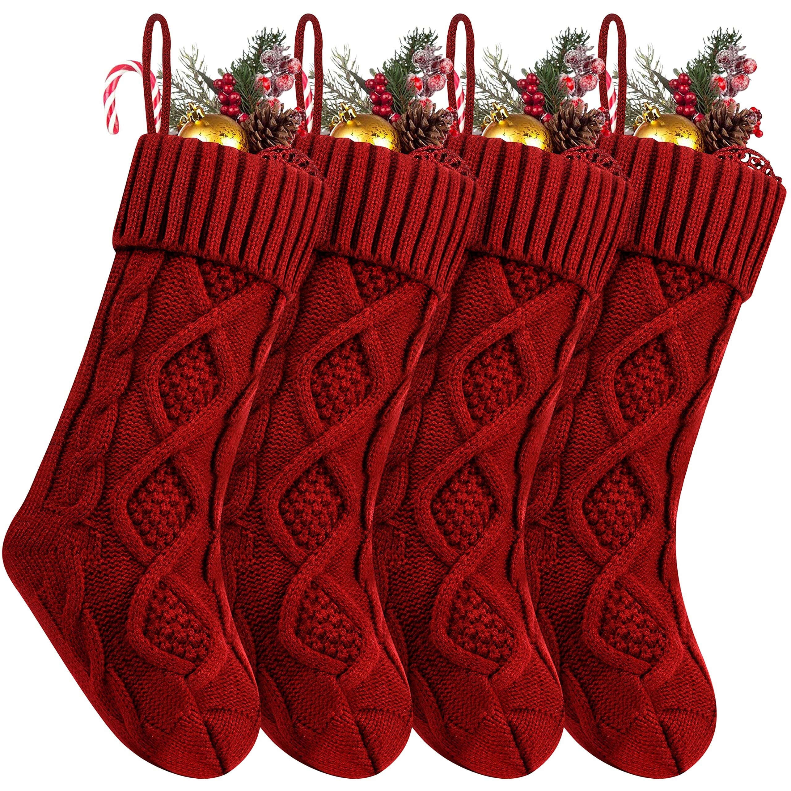 4 Pack Christmas Stockings 18 Inches Large Size Cable Knitted Stocking Gifts & Decorations for Family Holiday Xmas Party, Ivory White
