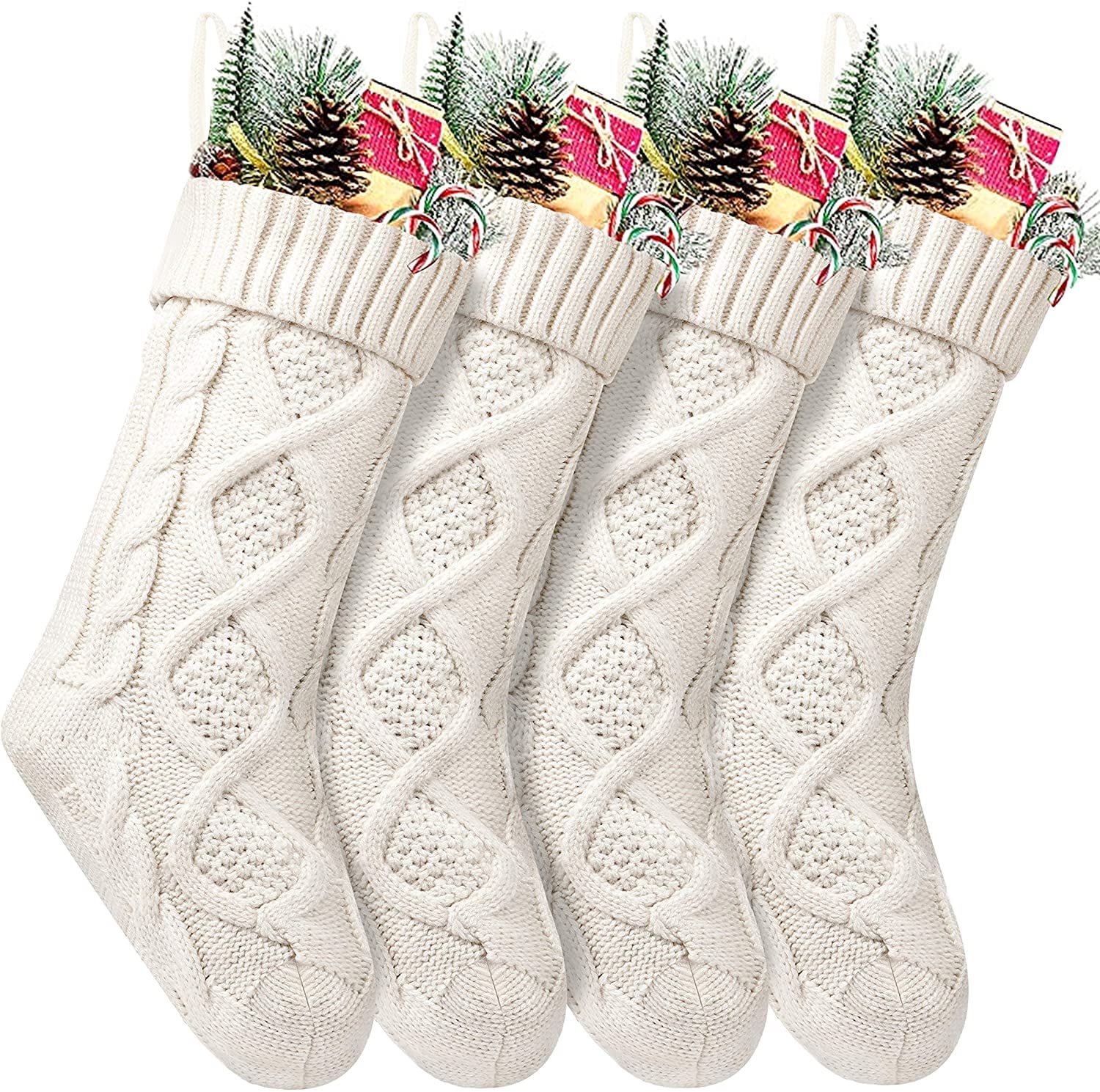 Ivory White 18'' Cable Knitted Christmas Stockings, Set of 4