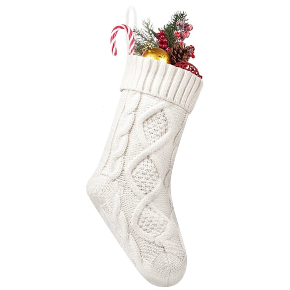 4 Pack Christmas Stockings 18 Inches Large Size Cable Knitted Stocking Gifts & Decorations for Family Holiday Xmas Party, Ivory White