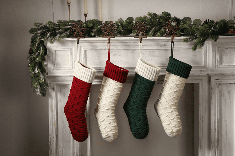 4 Pack Christmas Stockings - Large 18 Inches Christmas Stocking Hold All Surprises, Knitted Gift Stockings & Farmhouse Christmas Decor, Red and White, Green and White
